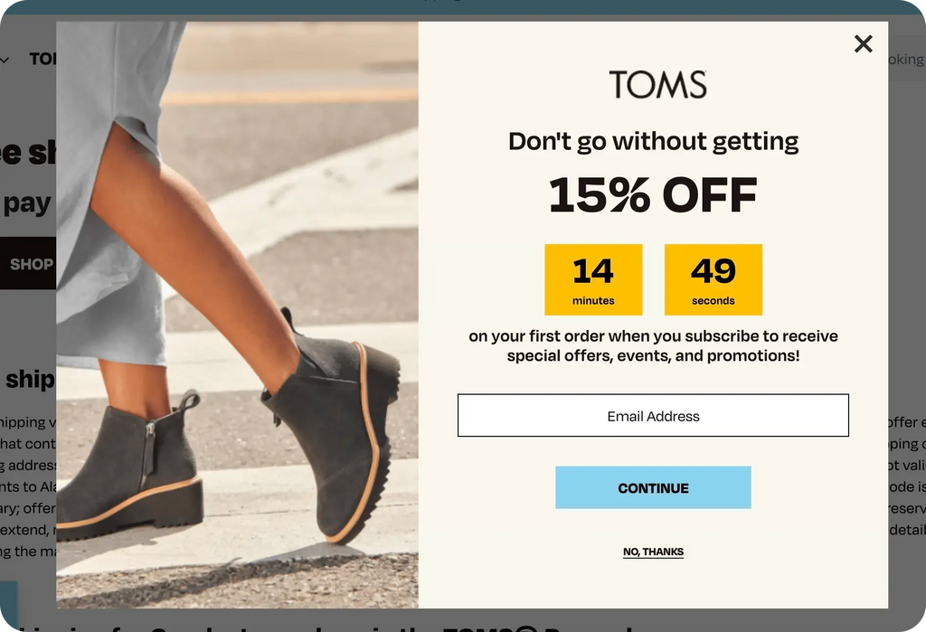 pop-up offering a discount in exchange for an email sign-up