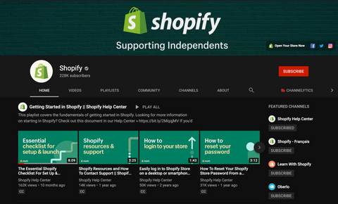 Shopify Youtube Channel