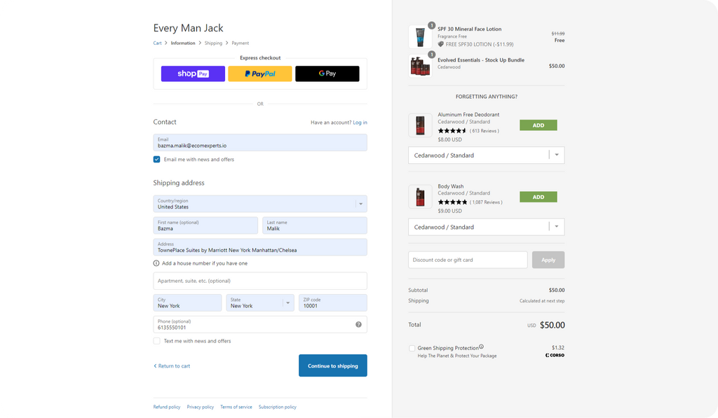 Every Man Jack's Checkout Flow