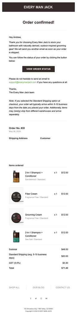 The Order Confirmation Email